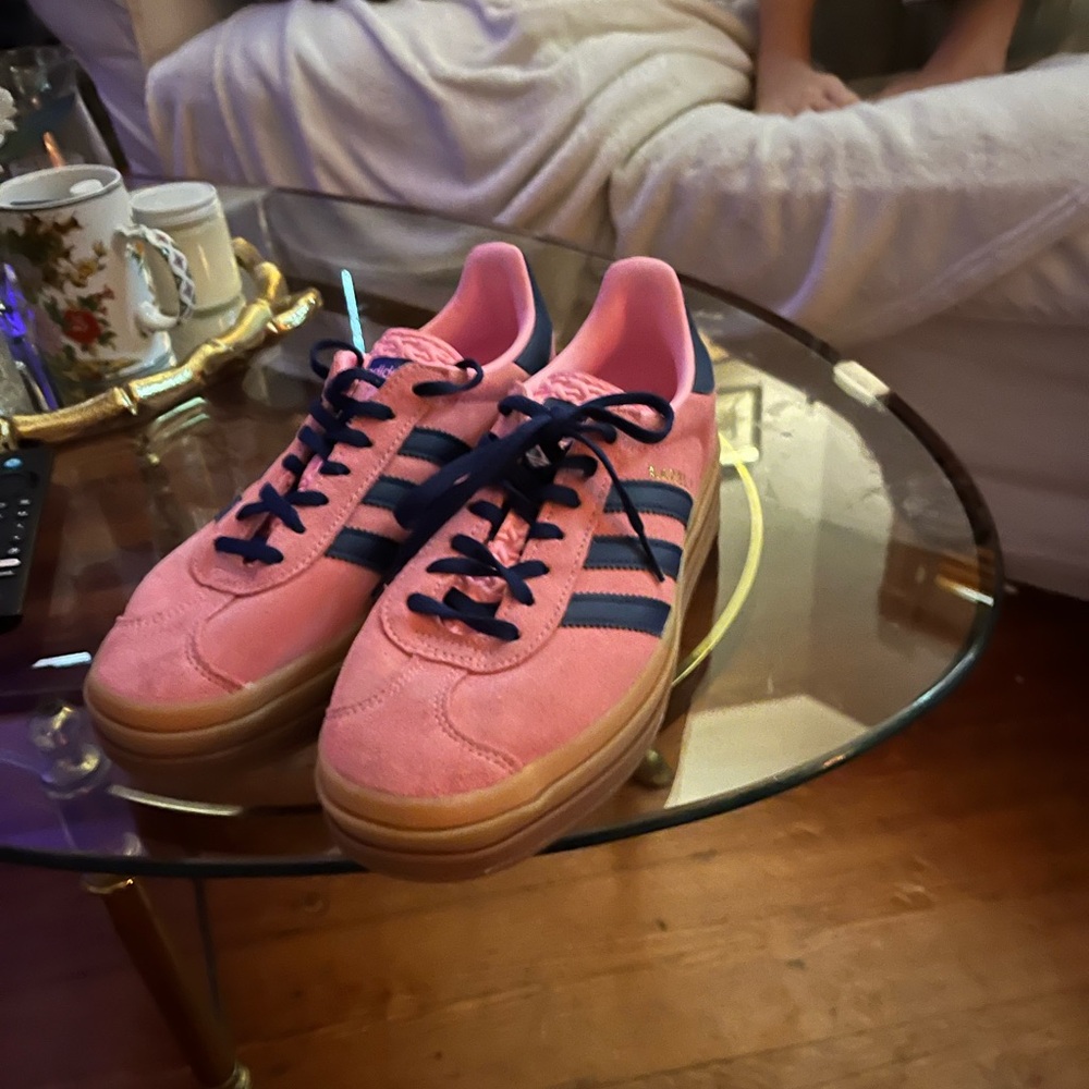 Pink and Navy Adidas Gazelles
